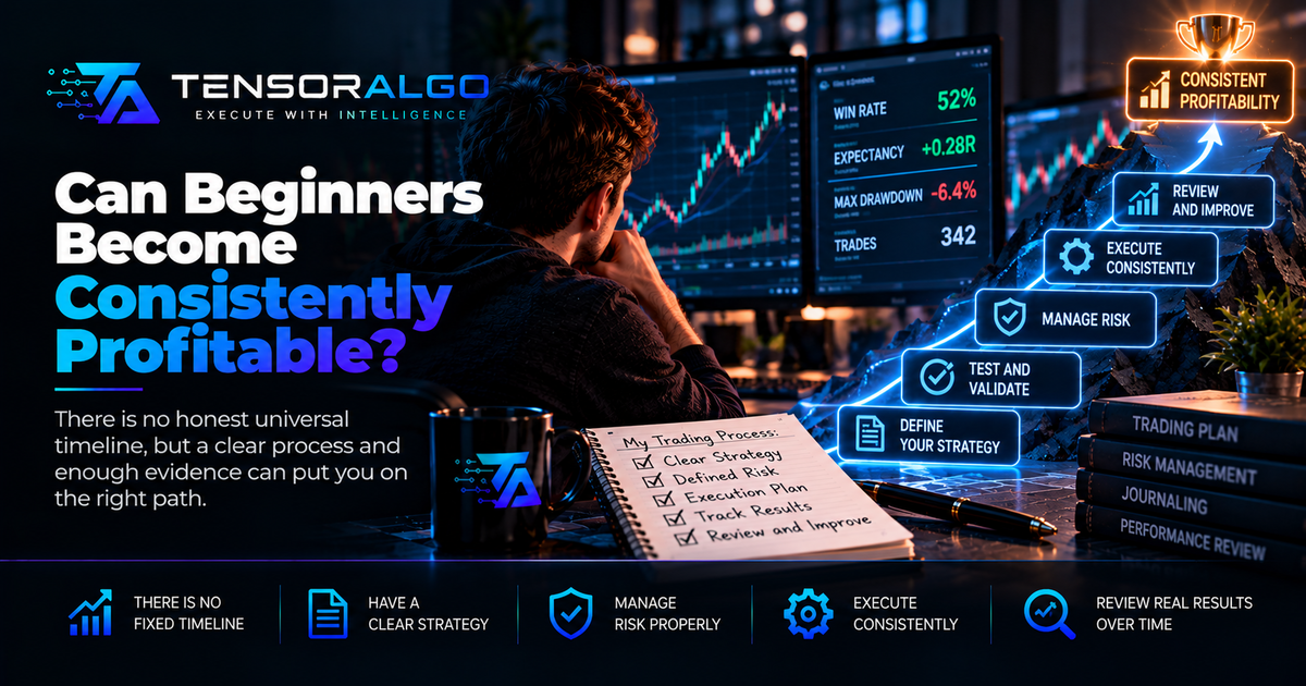 Trading progress roadmap showing strategy testing, risk control, journaling and consistent execution milestones