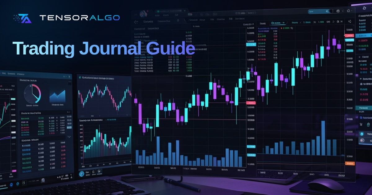 Trading-journal illustration representing decision-time context, entries and exits, risk, MFE and MAE, playbook adherence and review.