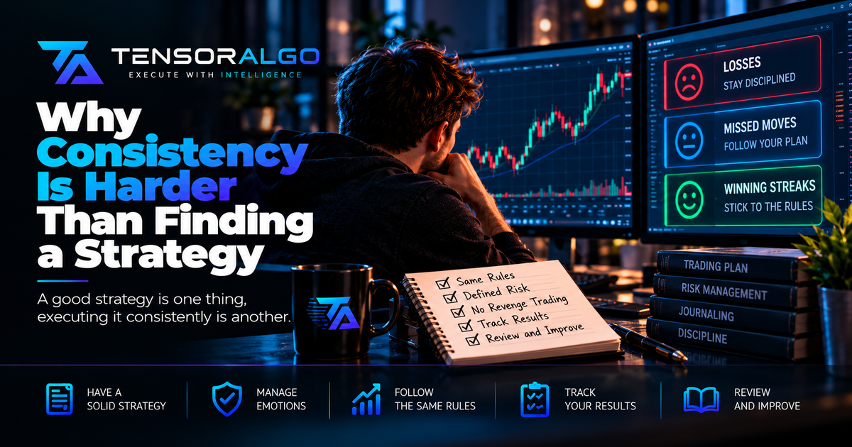 Consistent trading execution requires repeatable setup rules, valid no-trade decisions, position sizing, journaling and risk discipline.