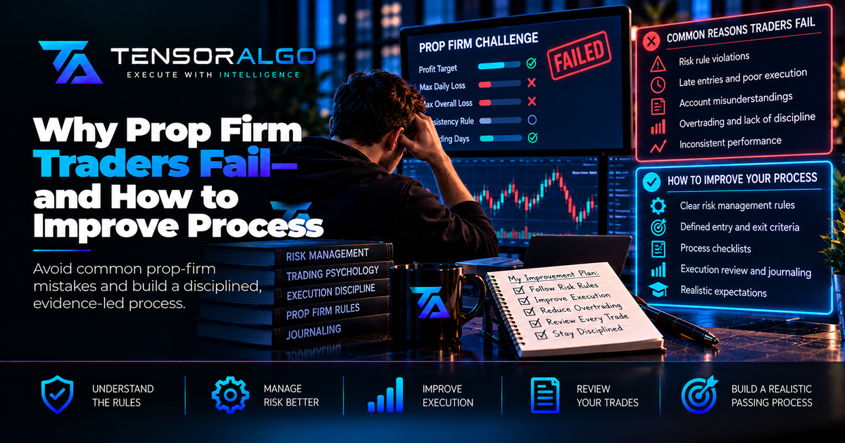 Prop firm evaluation mistakes involving drawdown rules, risk exposure, late entries, inconsistent position size and account restrictions.