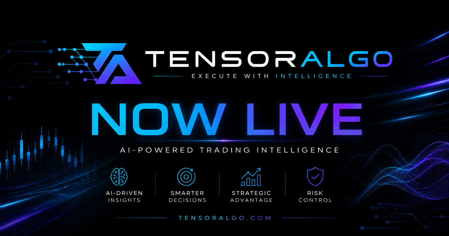 TensorAlgo trading-intelligence platform illustration connecting Playbooks, market context, execution, trade history and AI-assisted review into a repeatable process.