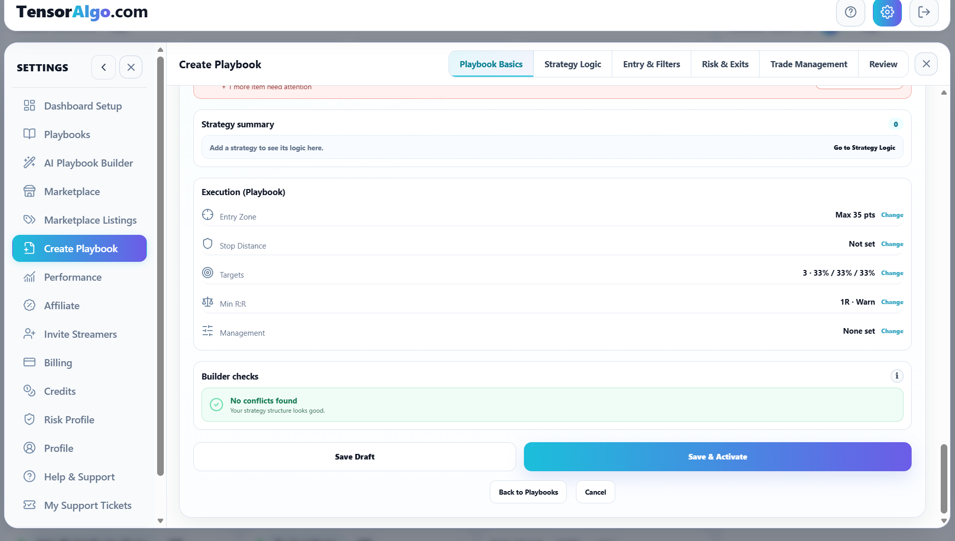 Playbook review, validation checks, and save actions